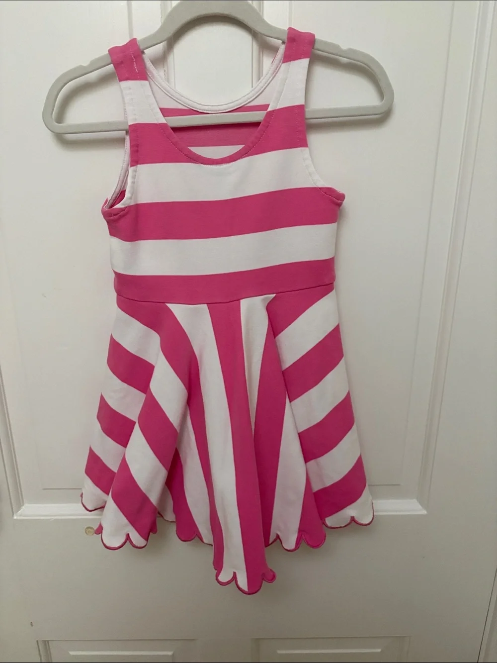 4T: Ralph Lauren Pink and White Striped Girls Scalloped Dress: summer, vacation